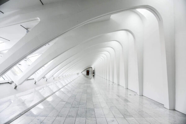 modern, empty, white, bright marble hallway